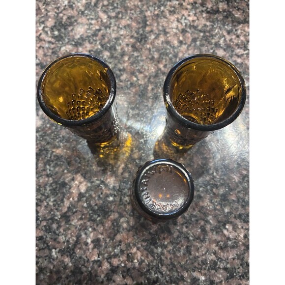 Honey Amber Vintage Cordial Shot Glass Set Of 2 Diamond Pattern Pressed 2 3/8” - Picture 2 of 4